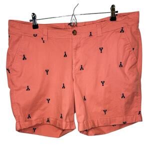 Old Navy Roll Up Bermuda shorts coral Stretch cotton embroidered lobster. Sz 16